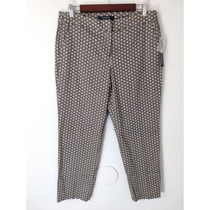 Sandro Studio Women's Yellow Tan Black Print Cotton Blend Slim Leg Pants Size 10